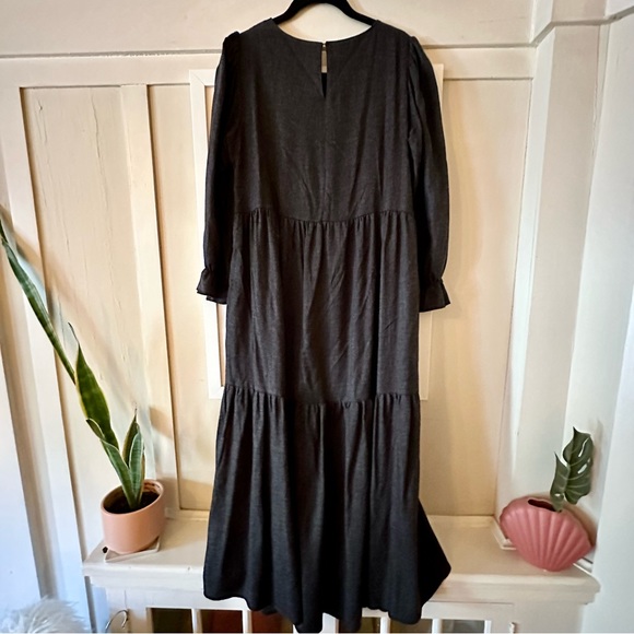 Zara Charcoal Midi Dress with tiered skirt and ruffle sleeve detail L - Picture 3 of 4